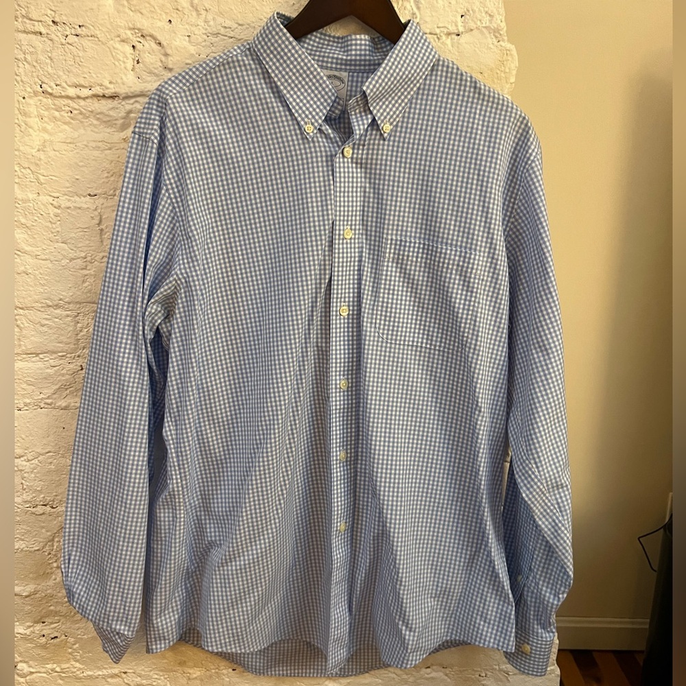 Brooks Brothers Light Blue Checked Button Down Regent Dress Shirt